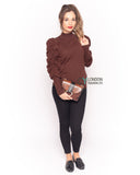 Gathered sleeves soft knit plain color Jumper