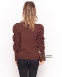 Gathered sleeves soft knit plain color Jumper