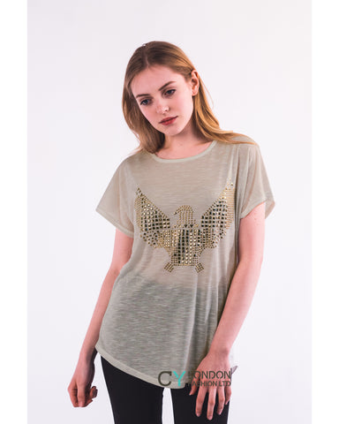 Gold Eagle embellished T-shirt  (Brown)