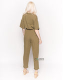 Cotton Short Sleeve Jumpsuit in  Green