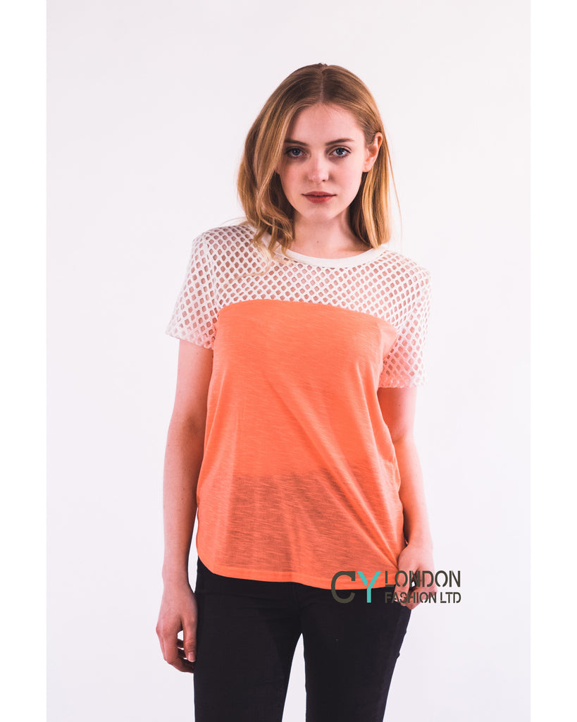 Neon Colour Mesh & Cotton T-shirt (Yellow)