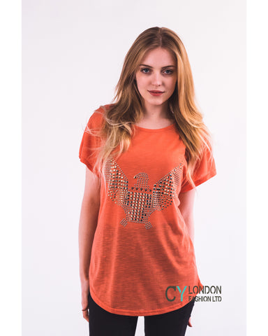 Gold Eagle embellished T-shirt  (Orange)