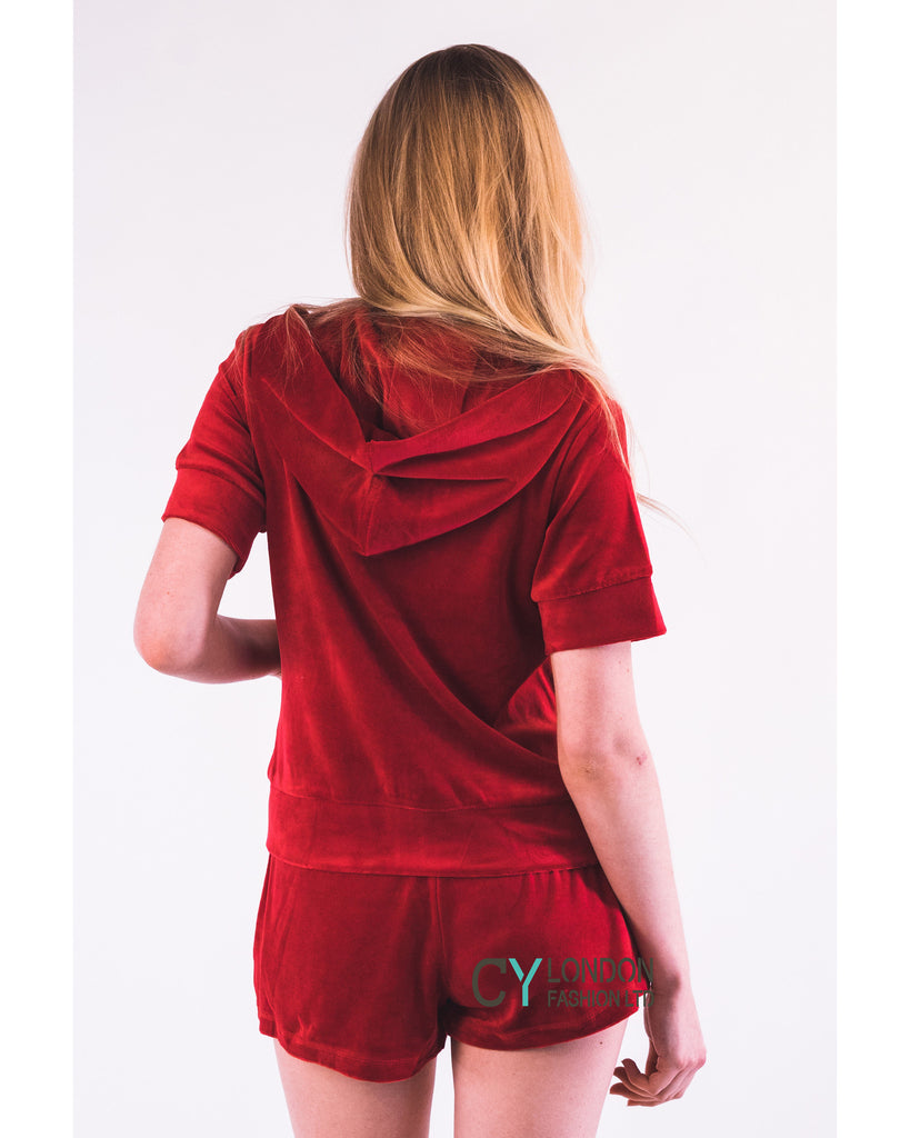 Short sleeves and Shorts Velour Tracksuits (Red)