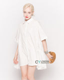 Oversized Short Sleeve Shirt with Frill Detail on Sides in White