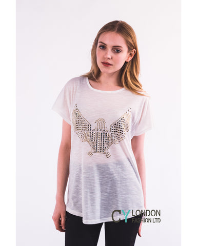 Gold Eagle embellished T-shirt  (White)