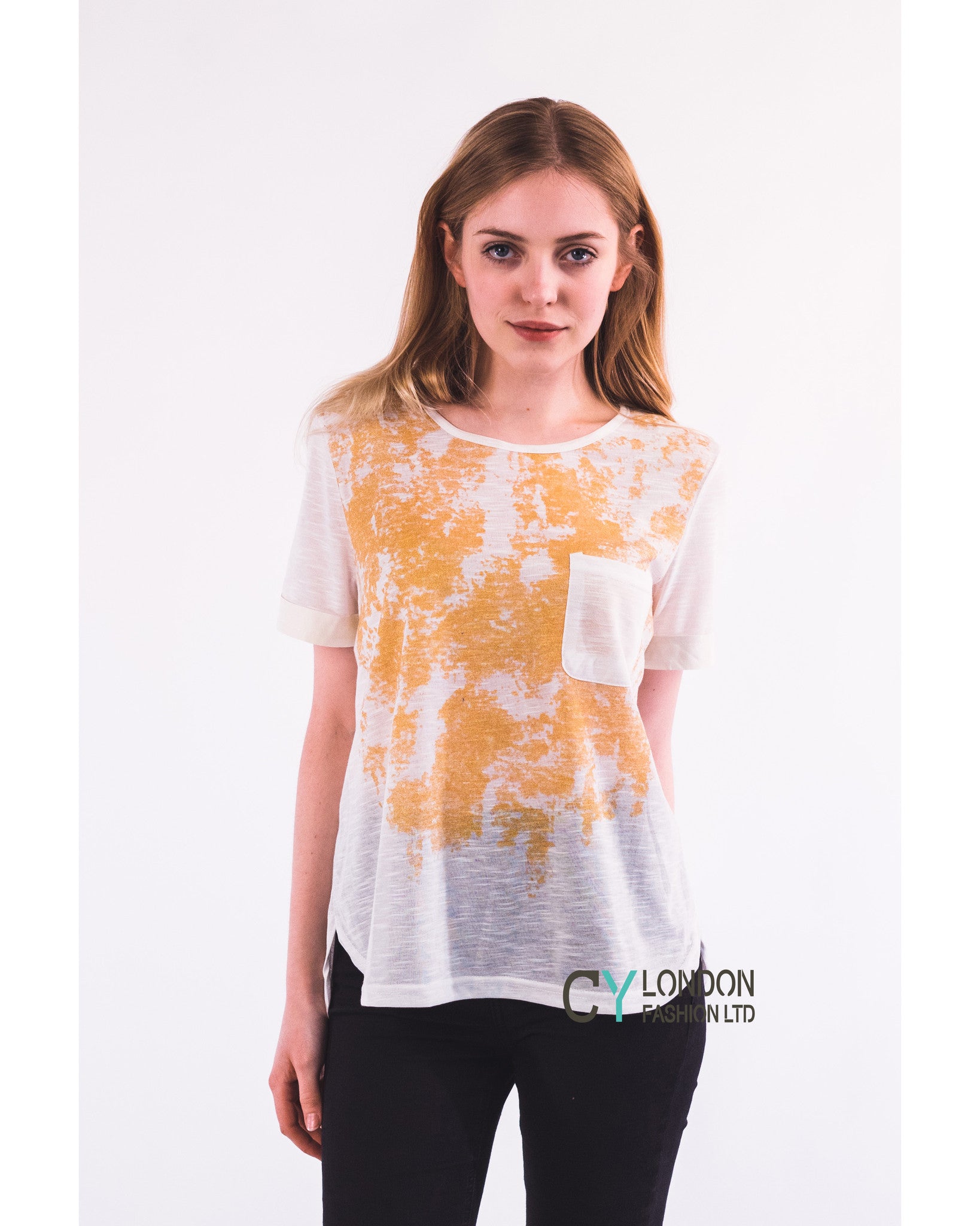 Gold Print T-shirt with Pocket (White)