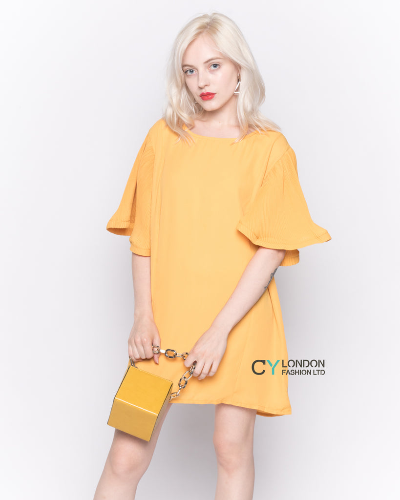 Top with Oversized Ruffle Sleeves in Mustard Yellow