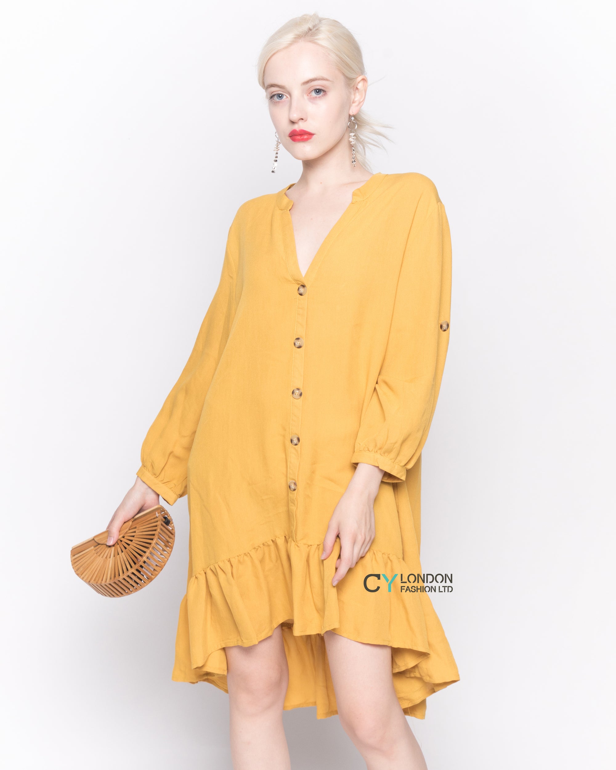 Long Sleeve Oversized Linen Shirt Dress in Mustard Yellow CYLONDON Long Sleeve Oversized Linen Shirt Dress in Mustard Yellow CYLONDON