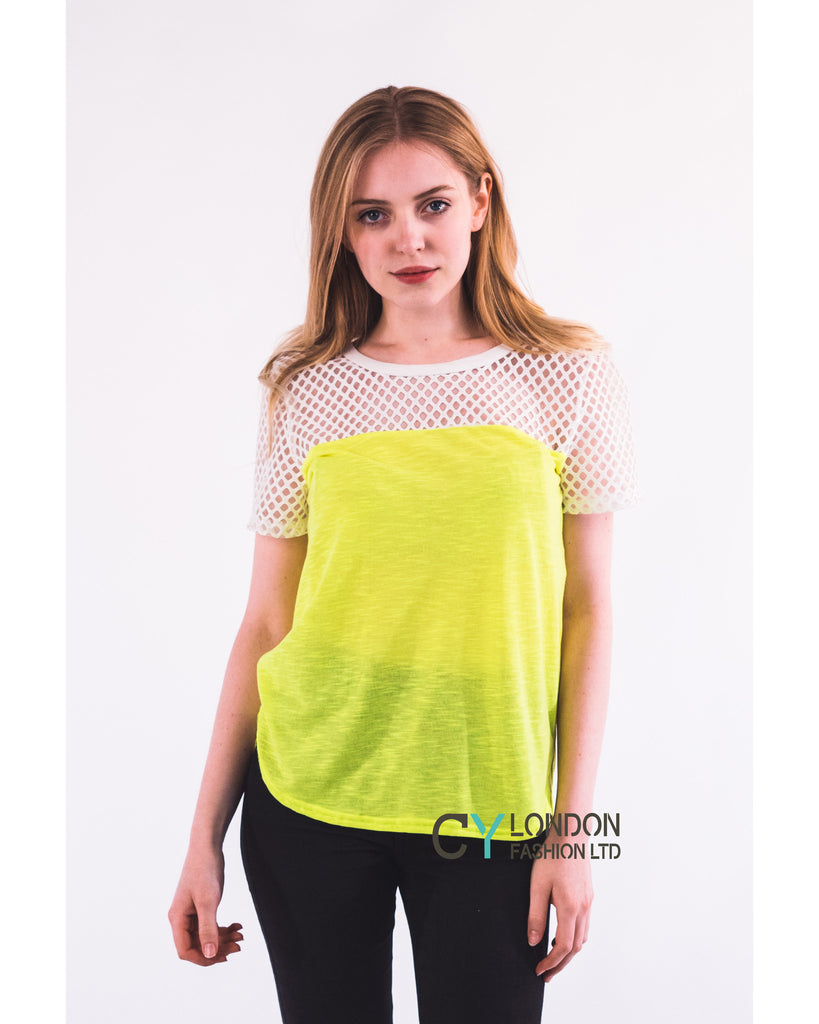 Neon Colour Mesh & Cotton T-shirt (Yellow)