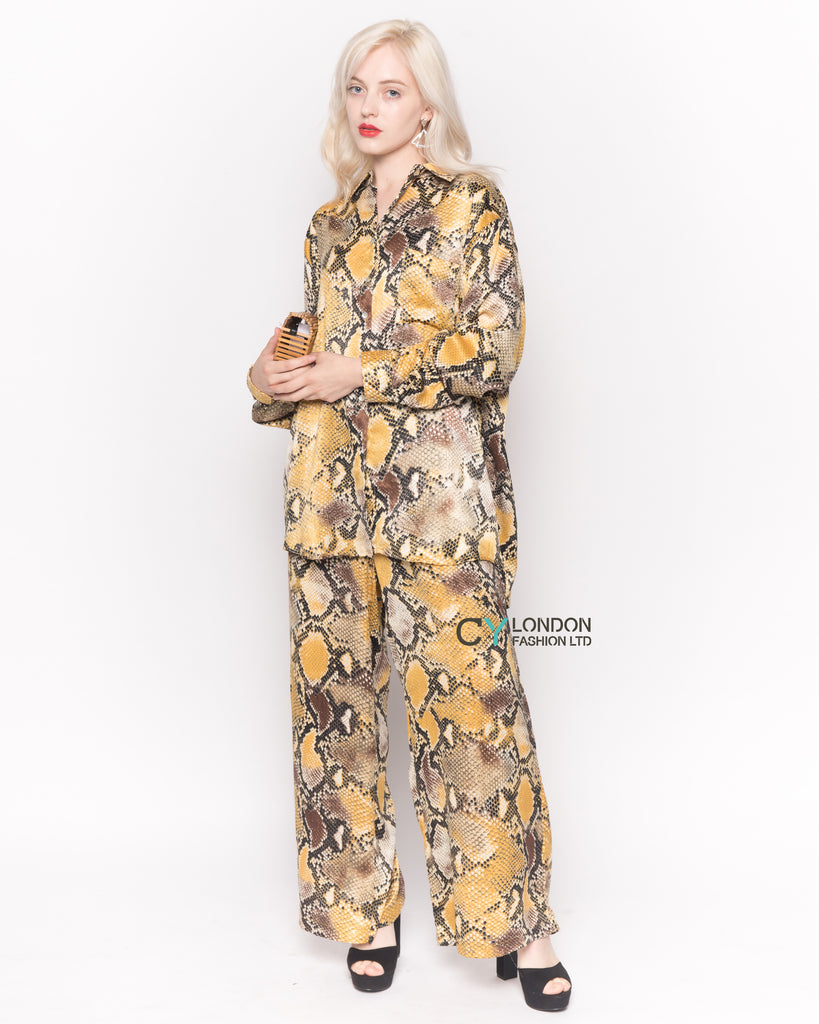 Silky Long Sleeve Shirt in Yellow Snakeskin Print