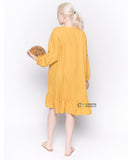 Long Sleeve Oversized Linen Shirt Dress in Mustard Yellow