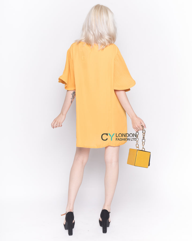 Top with Oversized Ruffle Sleeves in Mustard Yellow