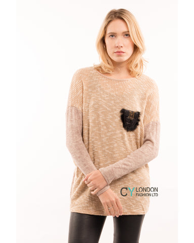 Tweed effect and color block Jumper top