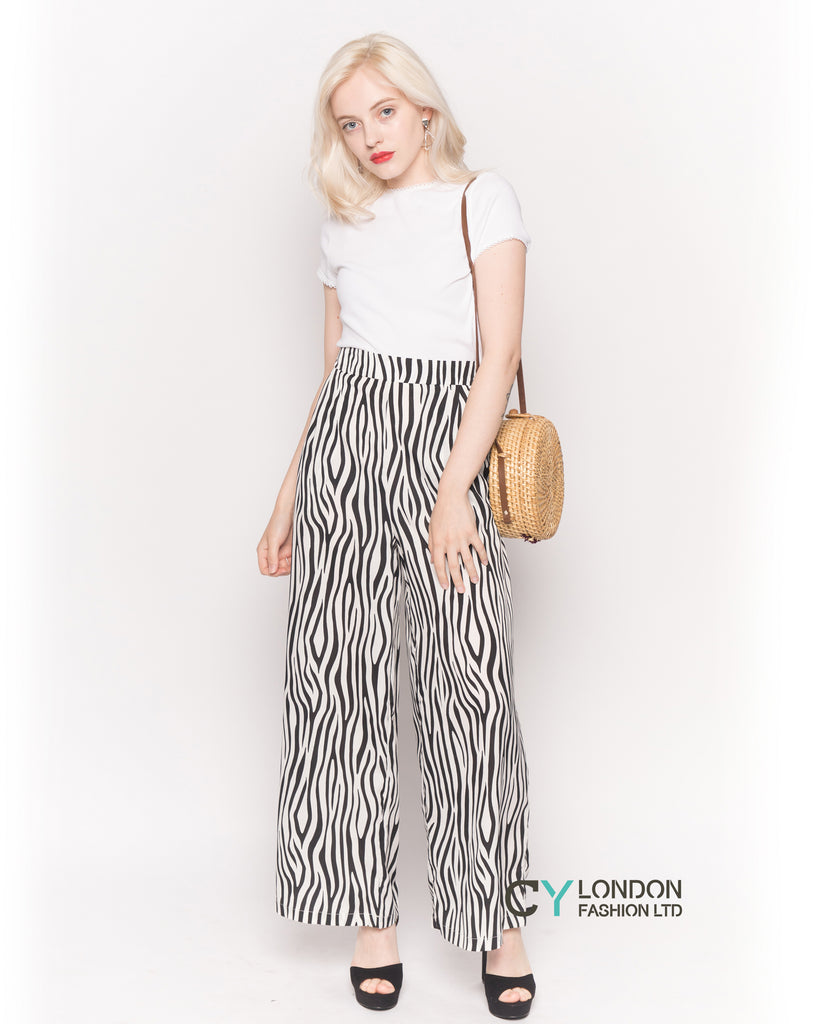 Wide Leg Trousers in Black and White Zebra Leopard Print