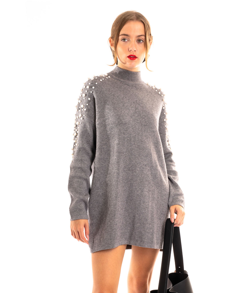 Oversized jumper with faux pearl embellishment in Grey