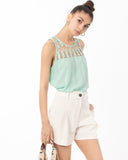 Feather Organza Cotton Vest Top (GREEN)