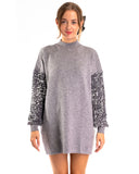 Sequin embellished full sleeves jumper dress in grey