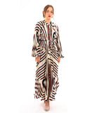 Chain Scarf print Full pleated long Shirt dress