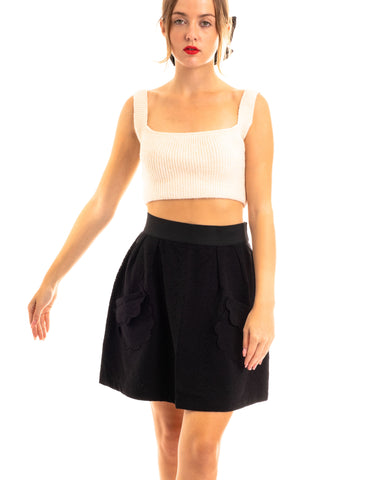 Black Floral Lace Skater Skirts