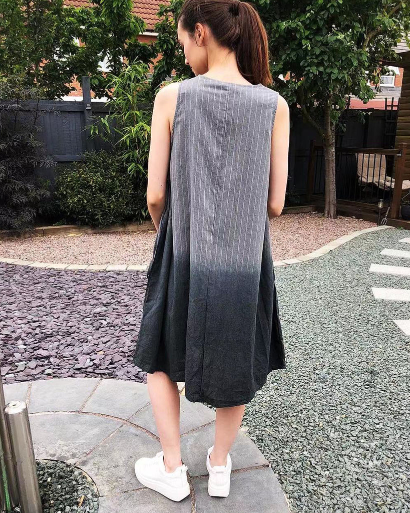 Oversize Stripe print Cotton Dress in grey