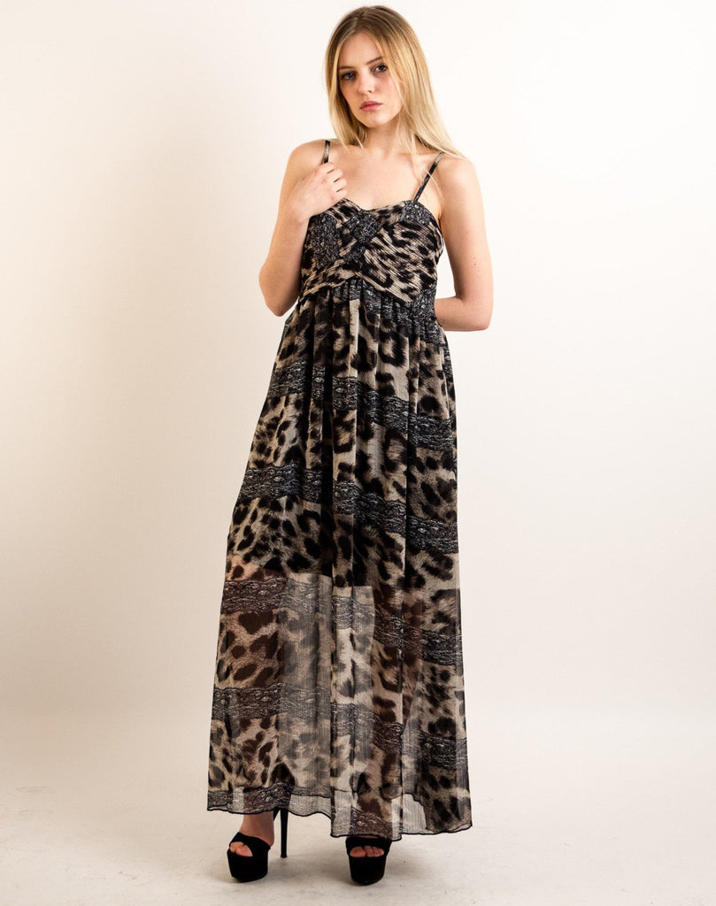 Printed Chiffon Maxi Dress KK6228 (Leopard PRINT)