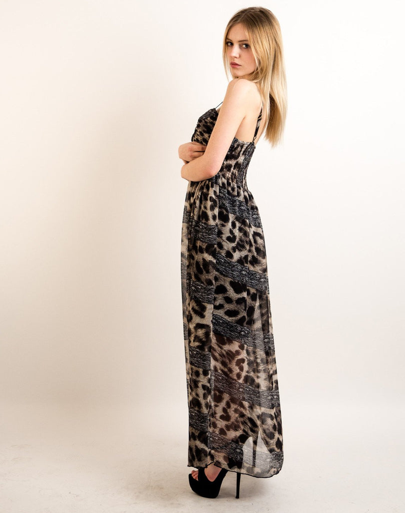 Printed Chiffon Maxi Dress KK6228 (Leopard PRINT)