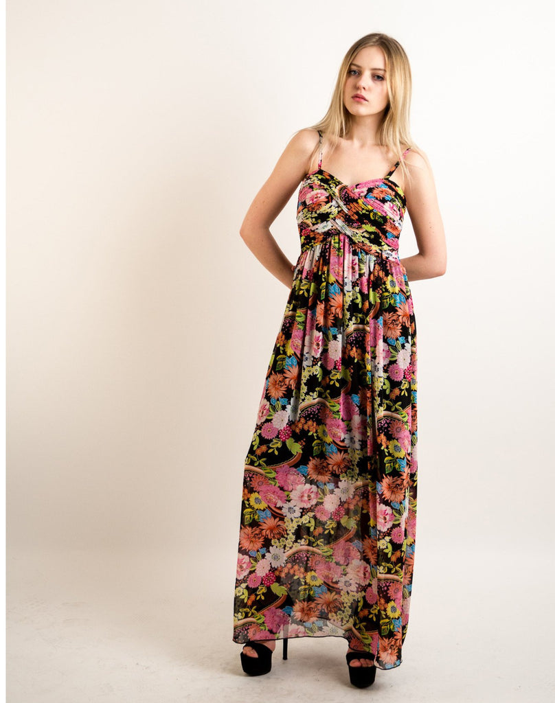 Printed Chiffon Maxi Dress KK6228 (Multi Floral PRINT)