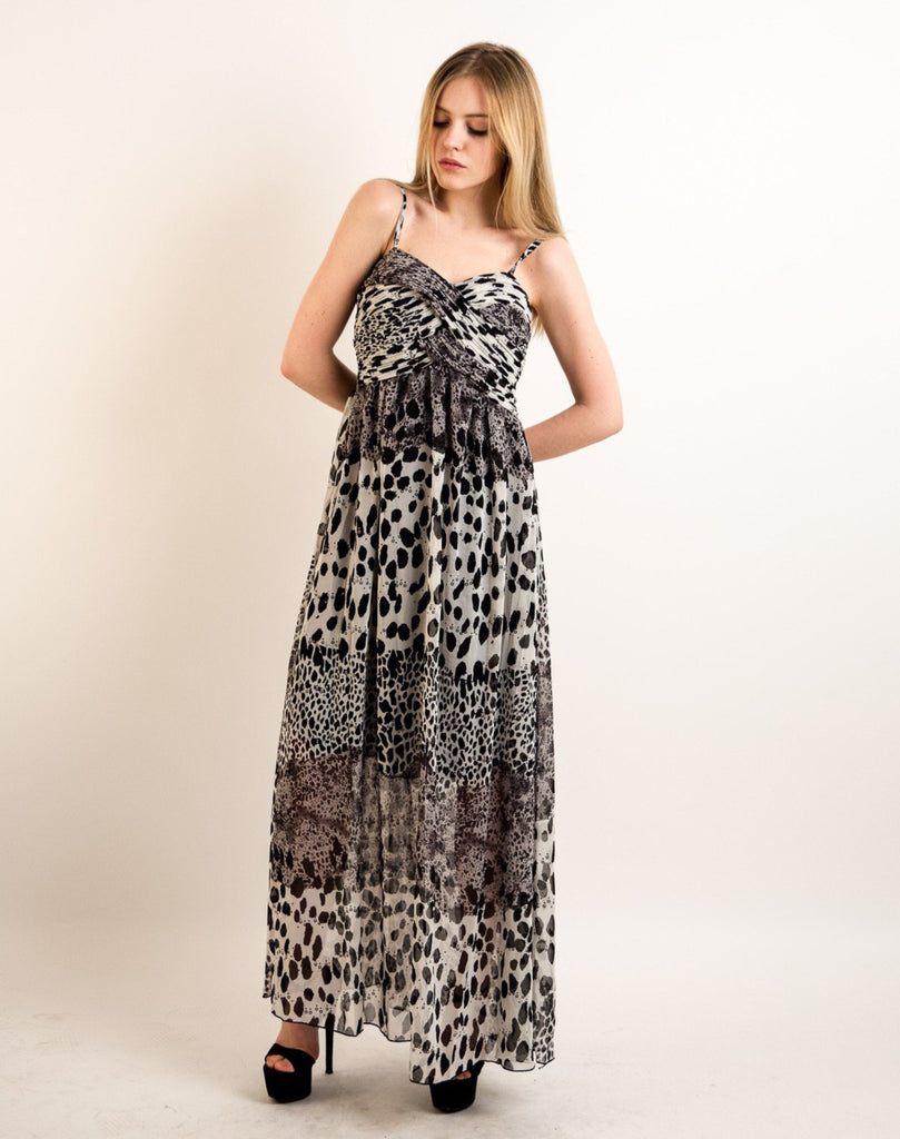 Printed Chiffon Maxi Dress KK6228 (Multi Leopard PRINT)