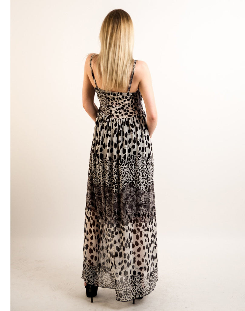 Printed Chiffon Maxi Dress KK6228 (Multi Leopard PRINT)