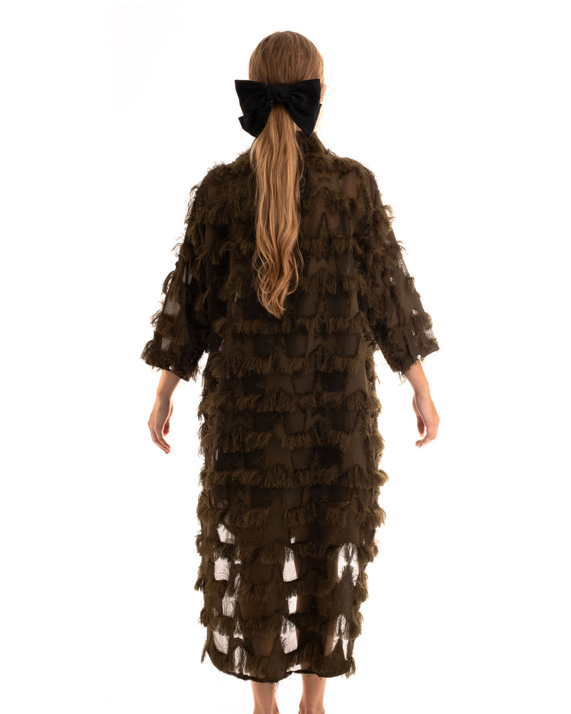 Feather look and star pattern shirt dress in Green