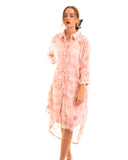 Feather look and star pattern shirt dress in pink