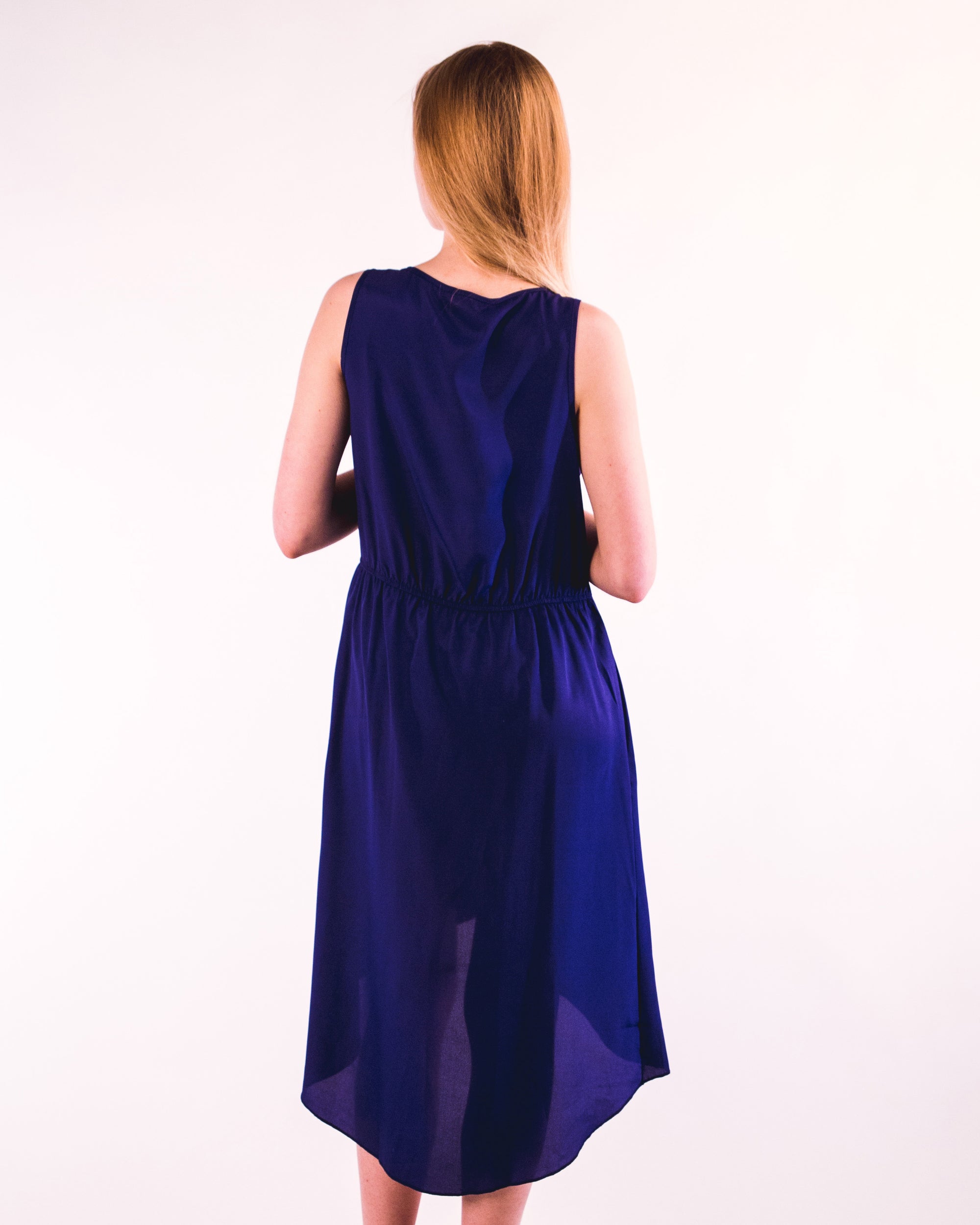 blue dip hem dress Wedding Guest Dress Navy Blue V Neck Dip Hem Maxi Dress