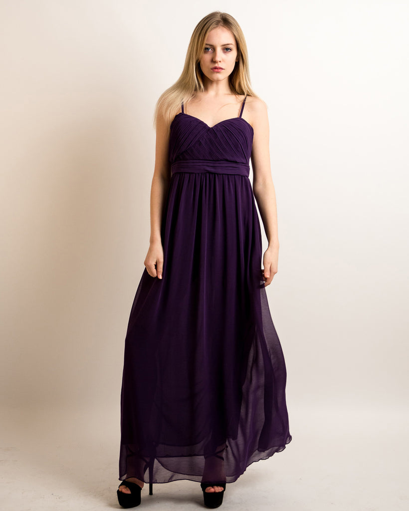 Pleated Bust  Maxi Dress (Purple)