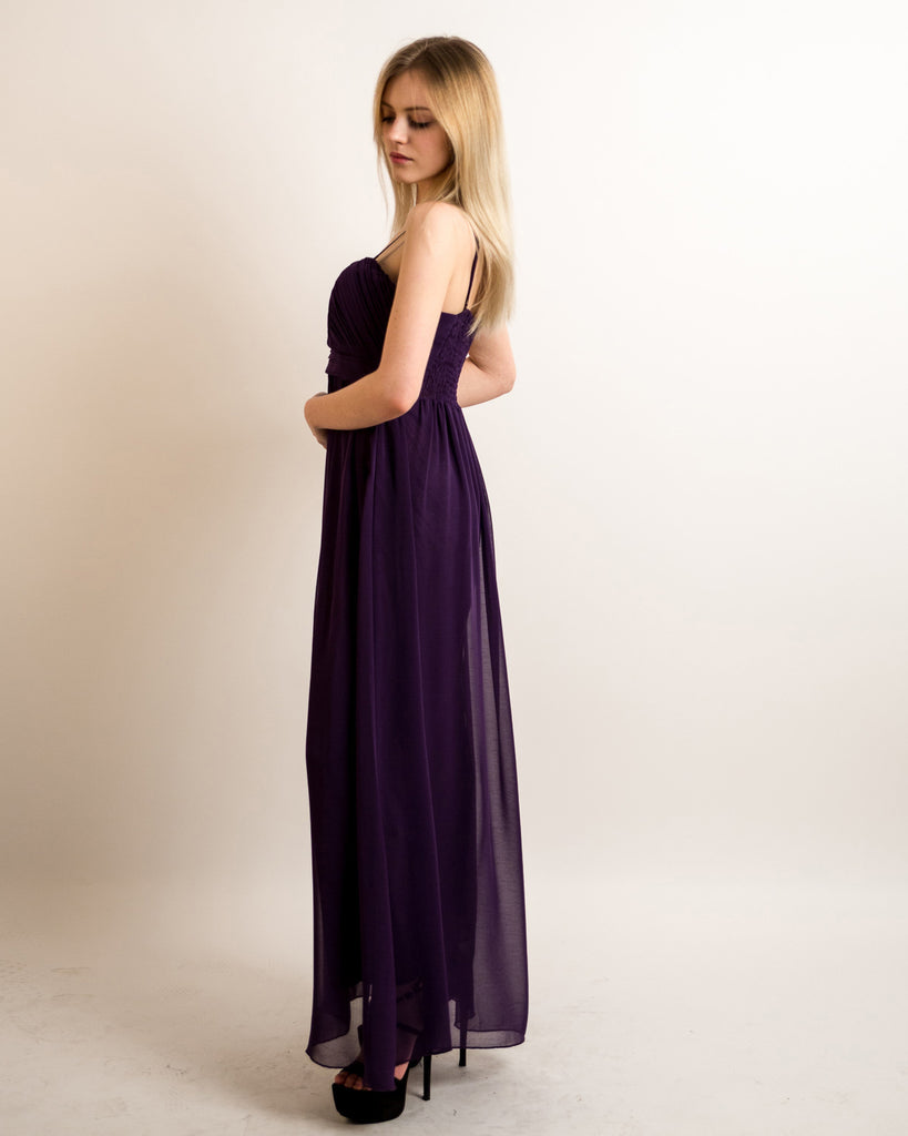 Pleated Bust  Maxi Dress (Purple)