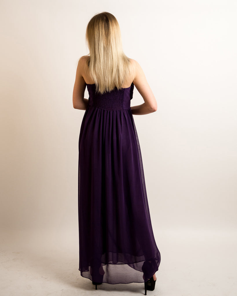 Pleated Bust  Maxi Dress (Purple)