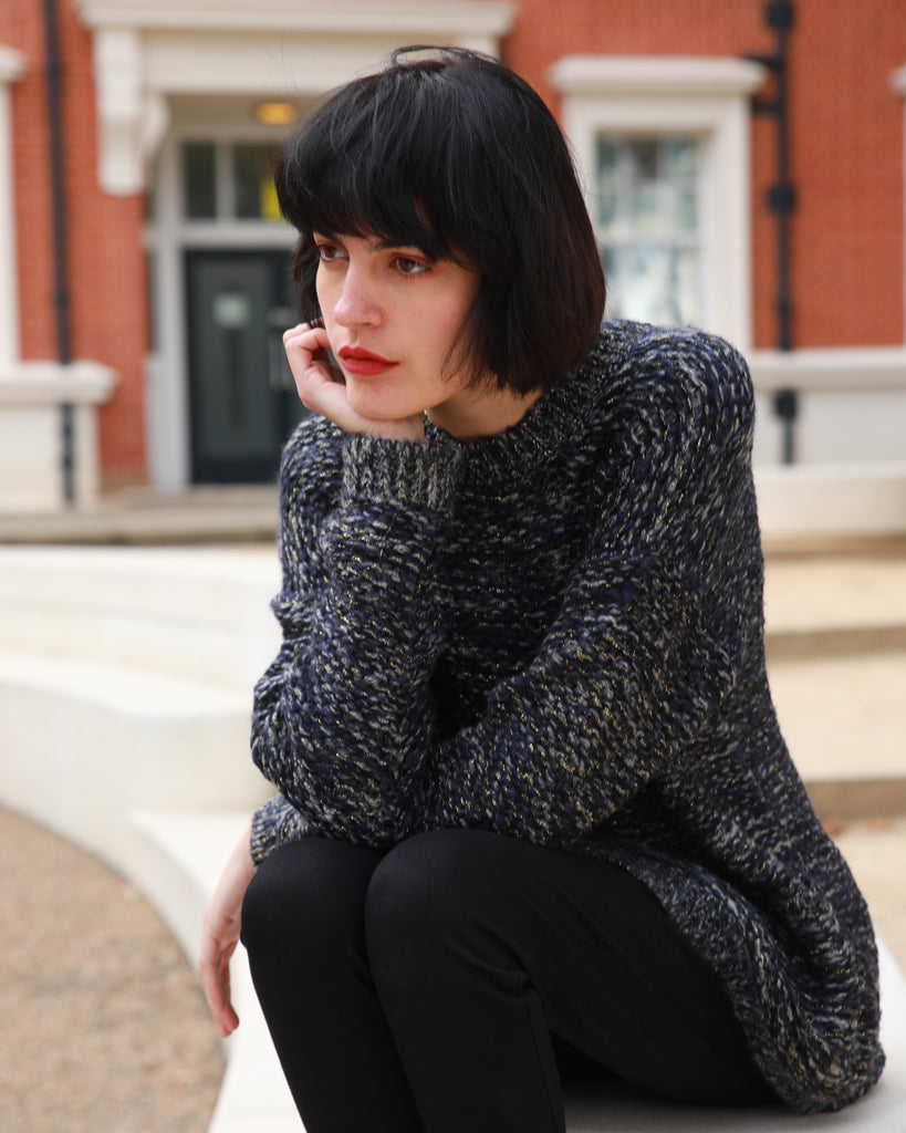 Metallic gold trims navy Jumper