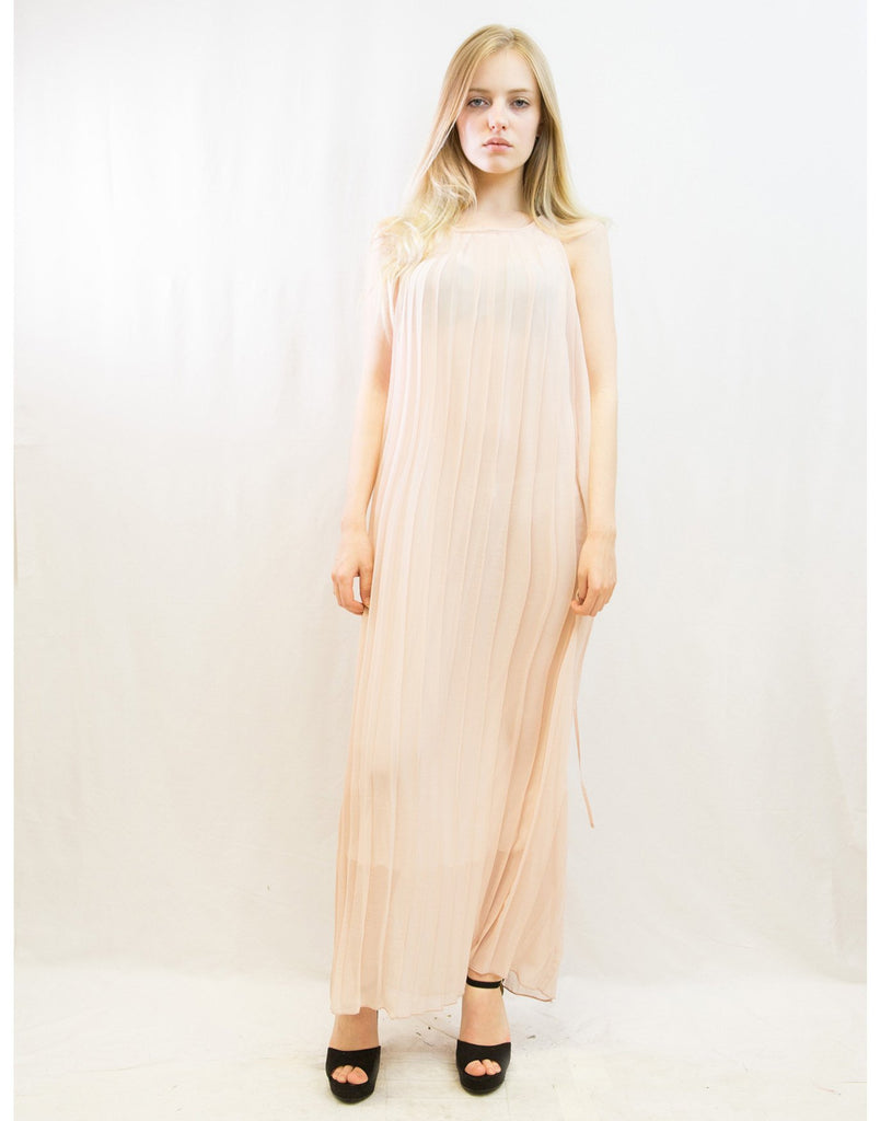 Sleeveless Pleated Maxi Dress (Nude)
