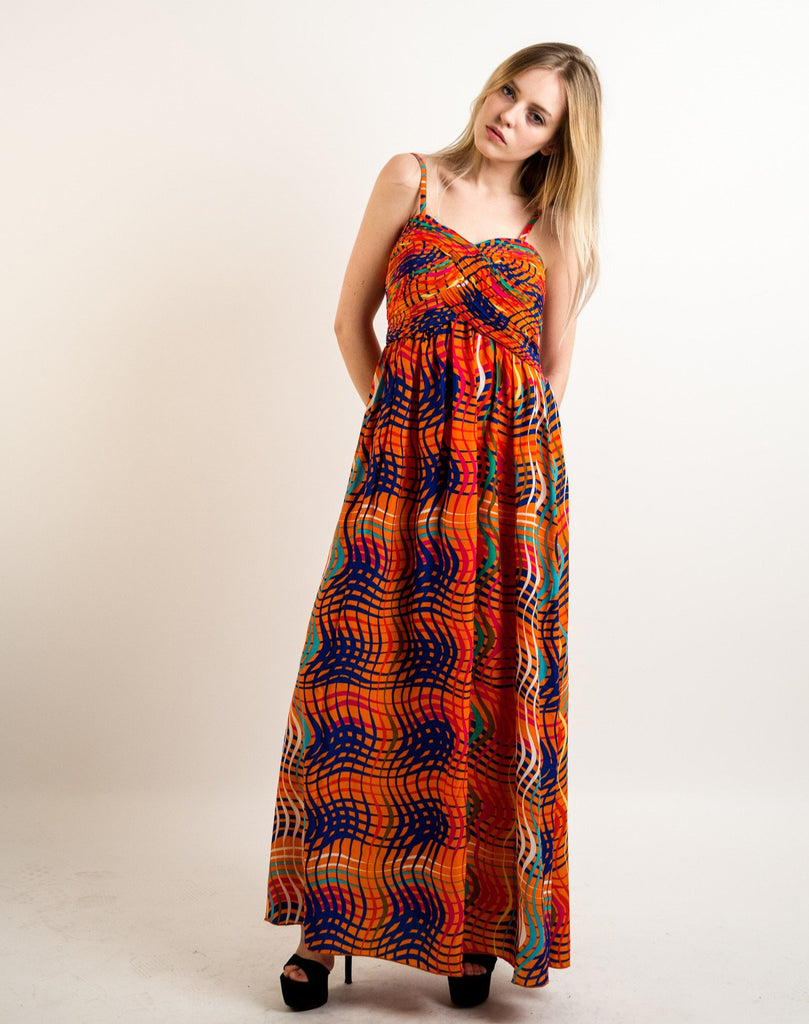 Printed Chiffon Maxi Dress KK6228 (ORANGE STRIPE PRINT)