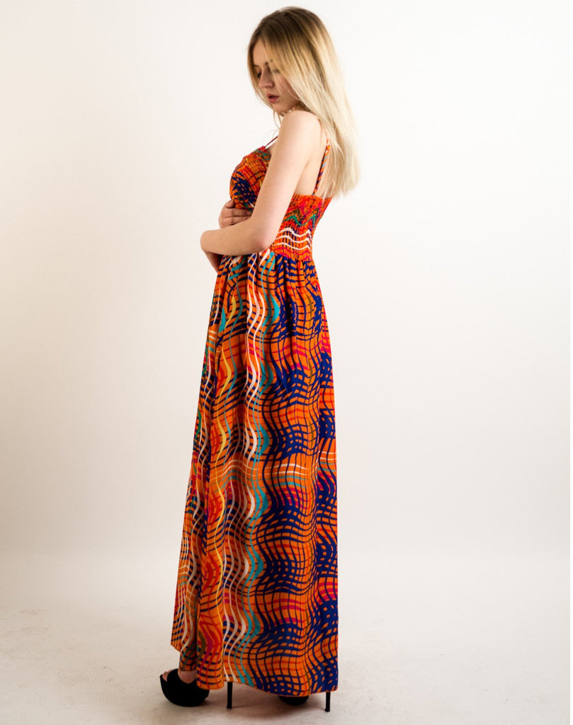 Printed Chiffon Maxi Dress KK6228 (ORANGE STRIPE PRINT)