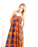 Printed Chiffon Maxi Dress KK6228 (ORANGE STRIPE PRINT)