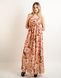 Printed Chiffon Maxi Dress KK6228 (PEACH FLORAL PRINT)