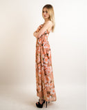 Printed Chiffon Maxi Dress KK6228 (PEACH FLORAL PRINT)