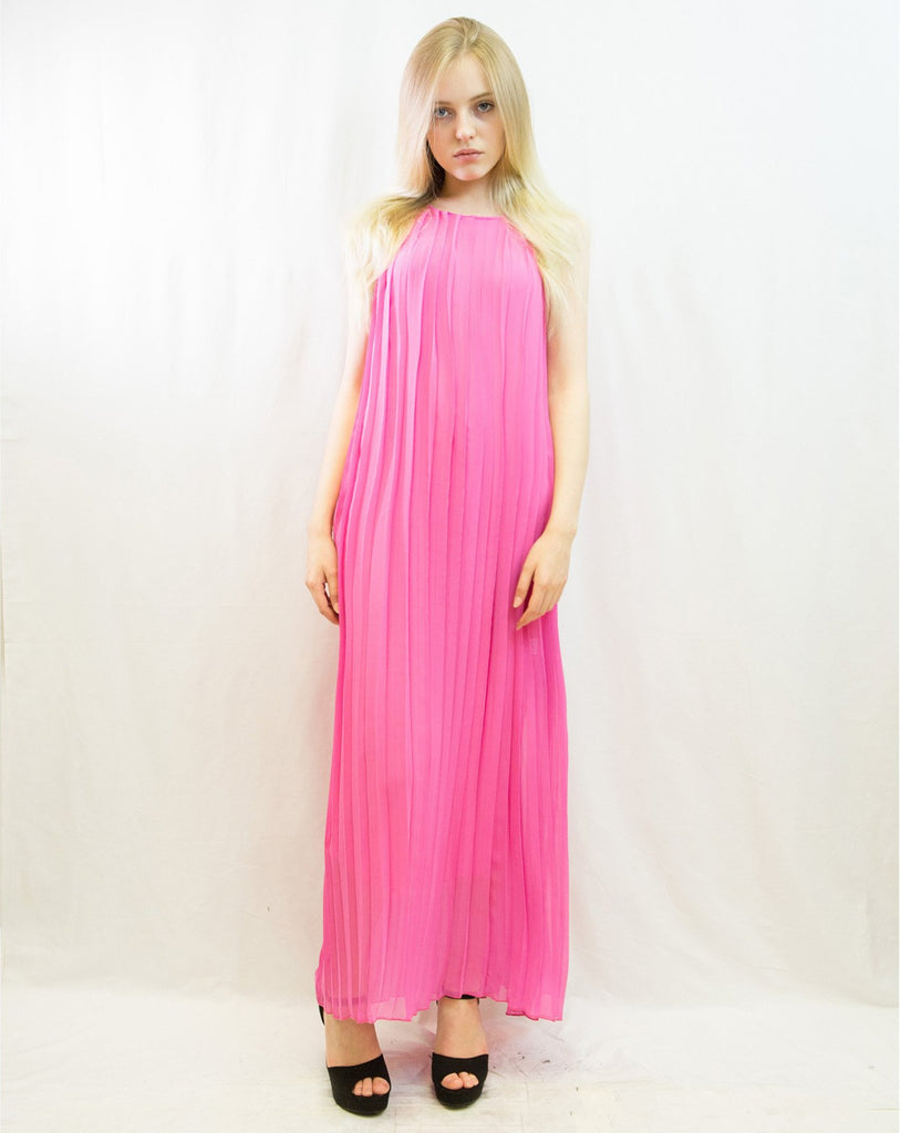Sleeveless Pleated Maxi Dress (Pink)