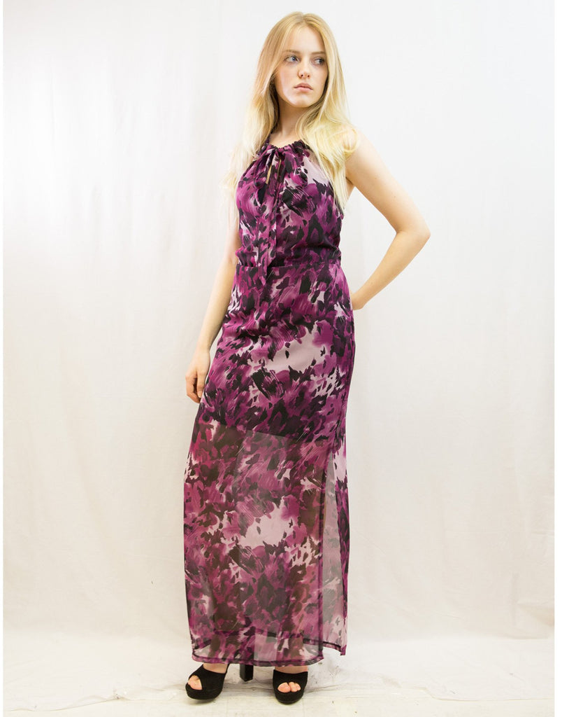 Purple Print Chiffon Maxi Dress