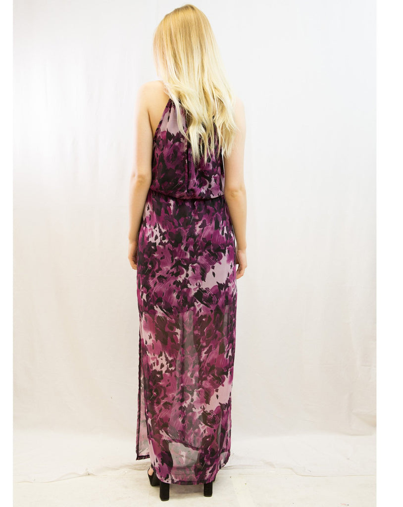 Purple Print Chiffon Maxi Dress