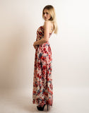 Printed Chiffon Maxi Dress KK6228 (RED BLUE FLORAL PRINT)