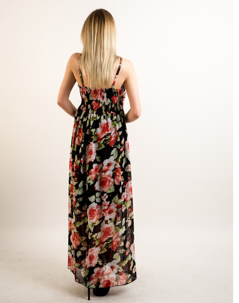 Printed Chiffon Maxi Dress KK6228 (RED FLORAL PRINT)