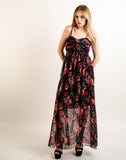Printed Chiffon Maxi Dress KK6228 (ROSE FLORAL PRINT)