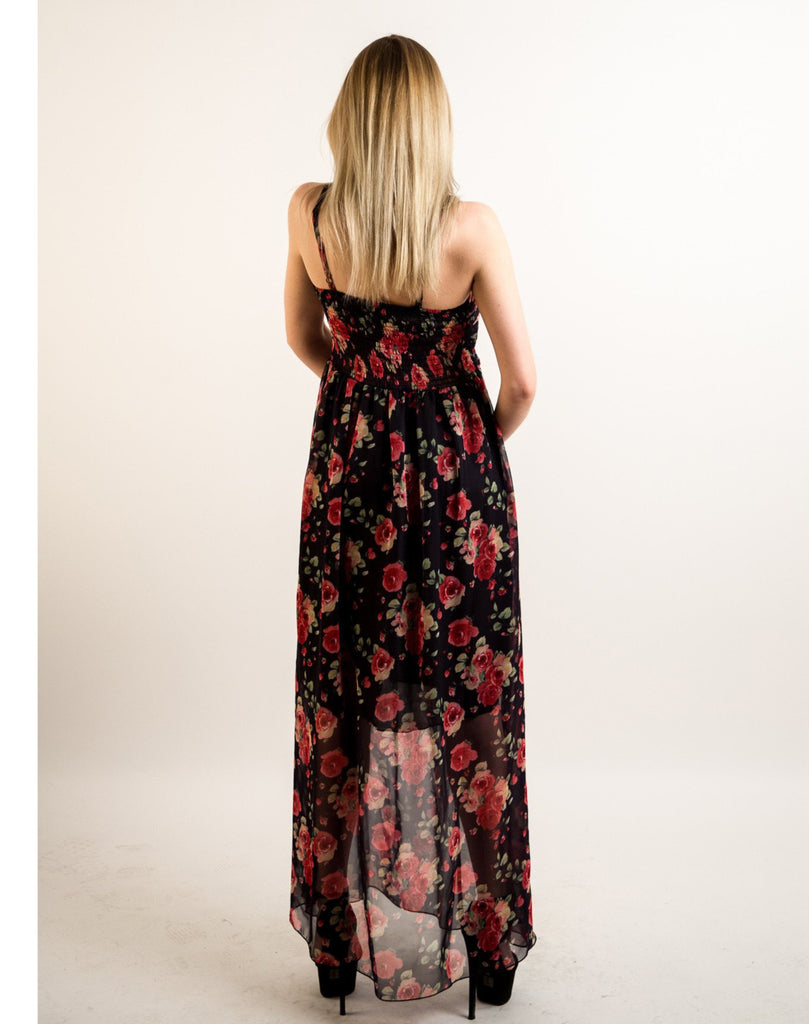Printed Chiffon Maxi Dress KK6228 (ROSE FLORAL PRINT)