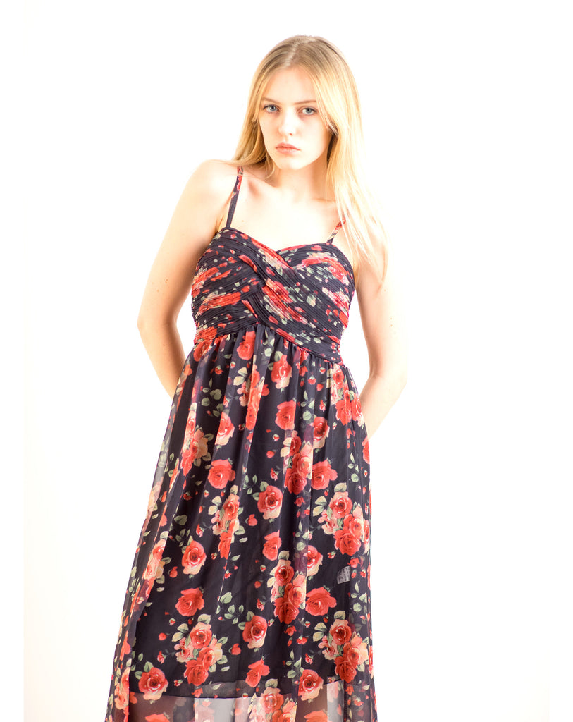 Printed Chiffon Maxi Dress KK6228 (ROSE FLORAL PRINT)